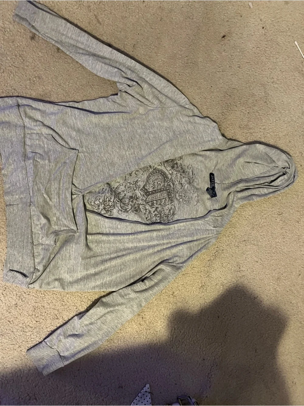 Light Gray Men's Up Hooded Sweater with Ornate Back Graphic